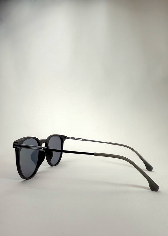Side view of Altair matte black titanium sunglasses showcasing the ultra-light frame.
