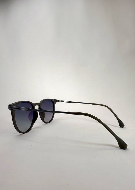 Side view of Altair Matte Gray Titanium frame - Minimalist design with scratch-resistant lenses.