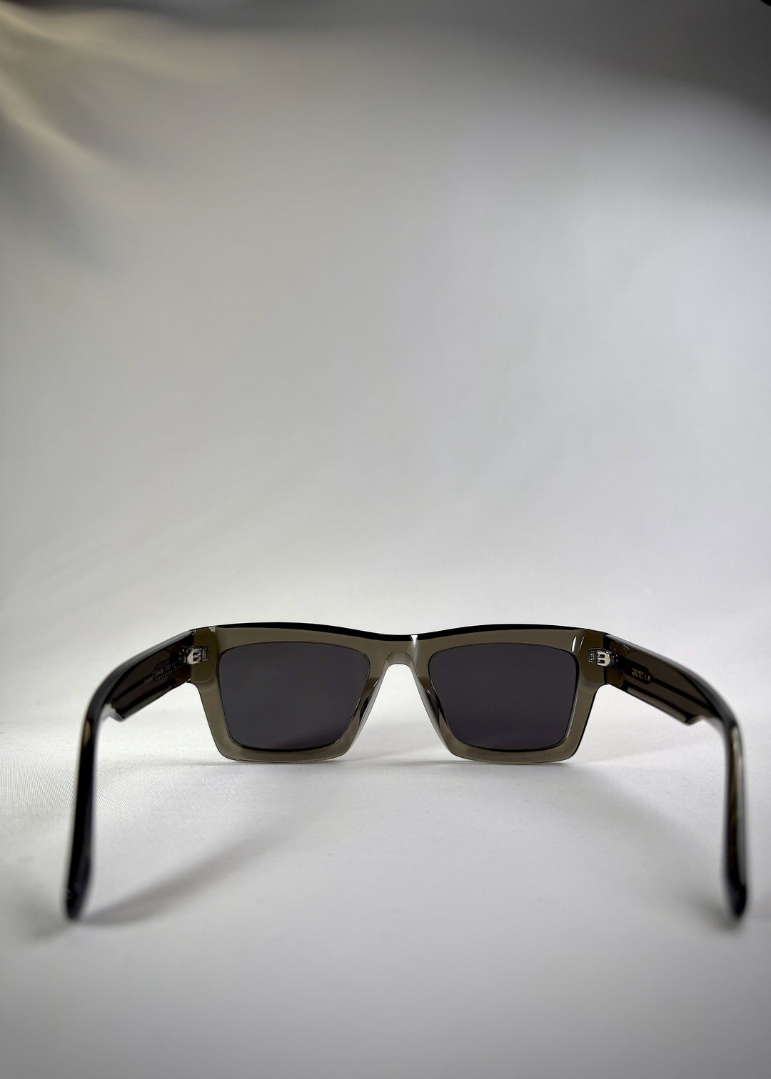 Rear view of Fomalhaut gray-green sunglasses, showing temple details and build quality.