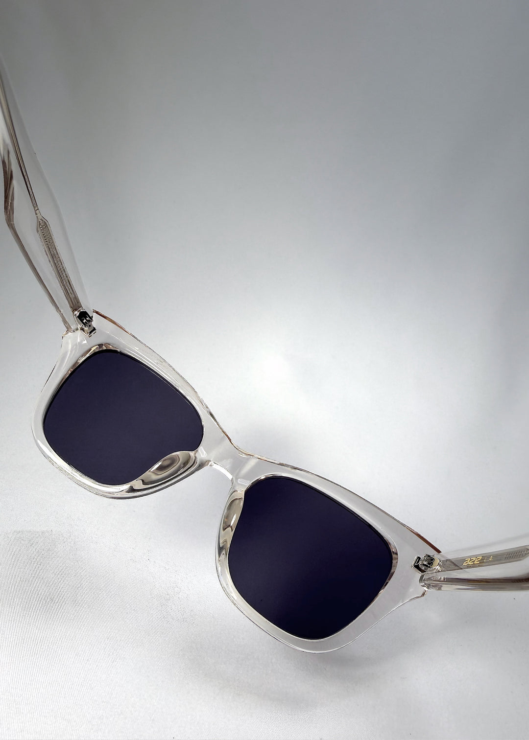 Inside view of the Veyron sunglasses in Crystal Static, showing the frame curvature and lens alignment from the wearer’s perspective.