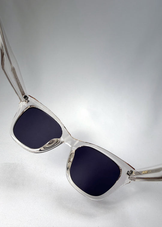 Inside view of the Veyron sunglasses in Crystal Static, showing the frame curvature and lens alignment from the wearer’s perspective.
