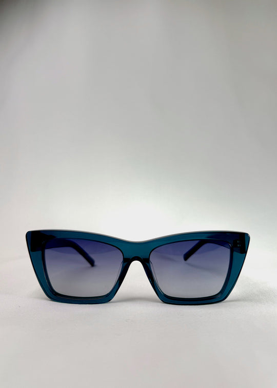 Front view of Aquila Blue acetate prescription sunglasses, featuring a bold cat-eye design. 