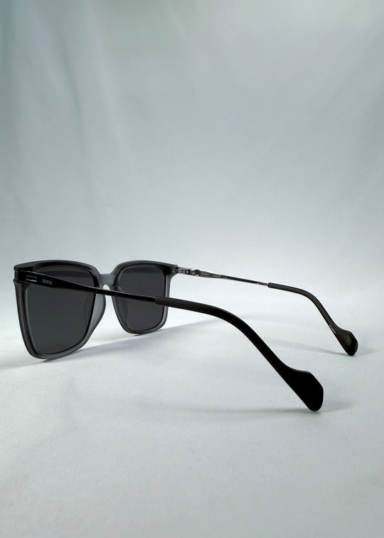 Rear three-quarter view of Auralis sunglasses in Sand Haze showing the open temples and inner frame. 