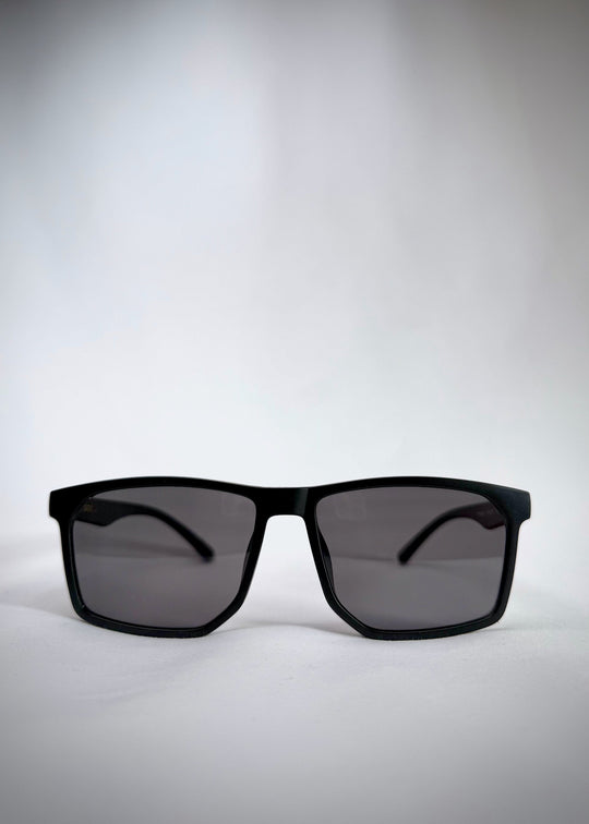 Front view of Betelgeuse matte black sunglasses – Modern, lightweight, and polarized for everyday wear. 