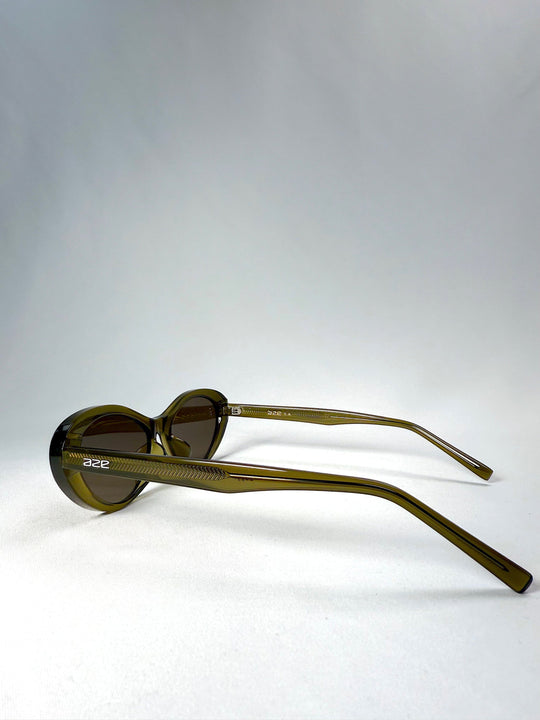Side view of Dagger sunglasses in Olive Shadow showcasing the tapered temple arms and sculpted frame profile. 