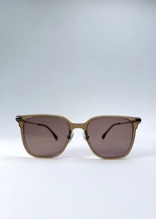 Front view of Eon Drift sunglasses in Mocha Bronze, featuring a warm mocha frame, bronze-tone accents, and brown gradient lenses, showing the full front silhouette.