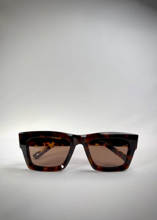 Folded view of Fomalhaut tortoiseshell acetate sunglasses, showing the folded temples and frame profile. 