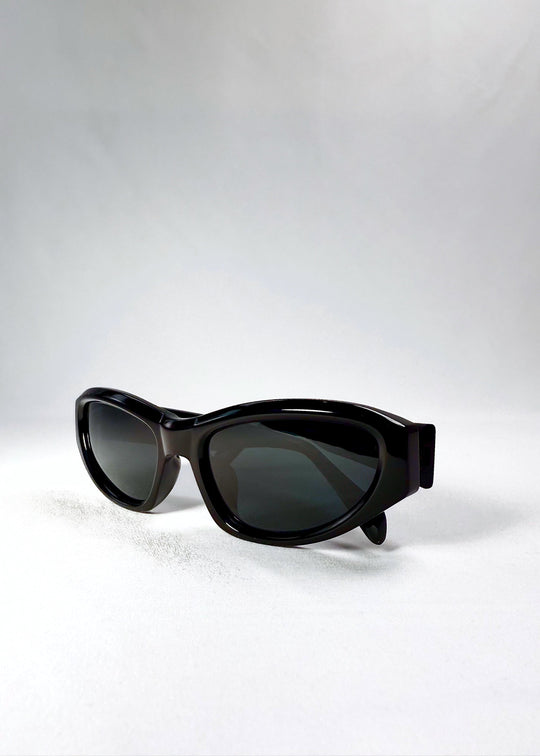 Closeup detail of the thick acetate frame of Nebula Shade - Obsidian Black with sculpted edges. 