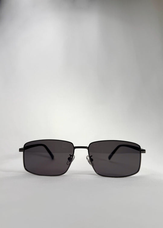 Front view of Sirius A - Gunmetal Gray stainless steel sunglasses featuring polarized gray lenses and a sleek metallic frame for modern elegance. 