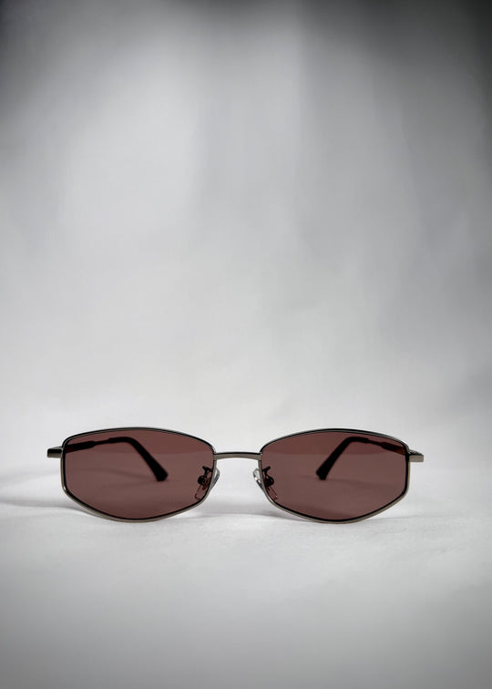 Front view of Sirius B Gunmetal Amber stainless steel frame – Premium Prescription Sunglasses with warm amber-tinted lenses. 
