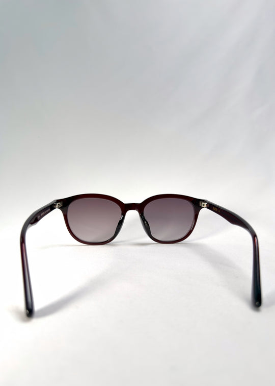 Back view of Elvor Softint sunglasses in Mulberry Mist displaying the smooth temple curve and balanced round frame geometry.