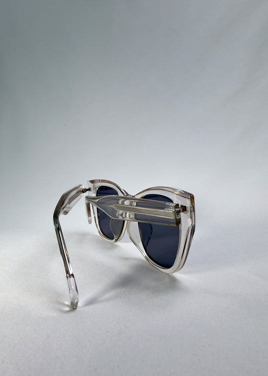 Back view of Veyron Crystal Static sunglasses showing inner temple details and transparent acetate construction.