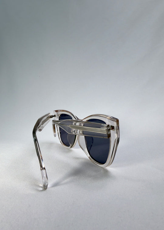 Back view of Veyron in Crystal Static, showing the inner temple details and clear acetate construction. 