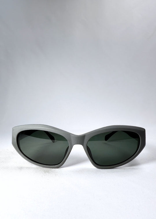 Front view of Void Striker sunglasses in Carbon Ash with matte charcoal acetate frame and dark grey polarized lenses.