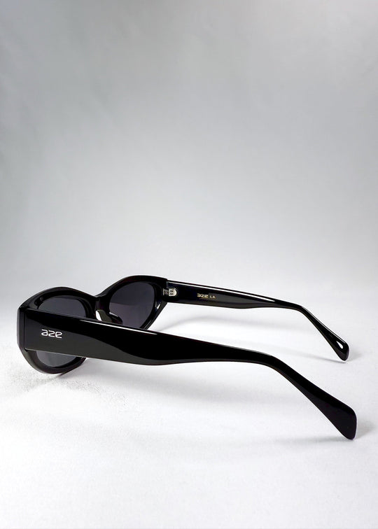 Side view of Void Striker sunglasses highlighting thick black temples and subtle Aze logo. 
