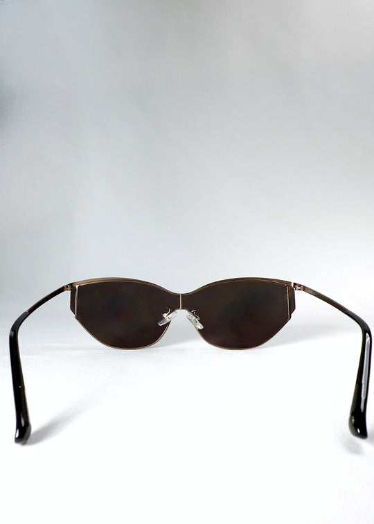 Back view of Zenith sunglasses in Mocha Steel, showing the inner frame, adjustable nose pads and curved temple tips. 