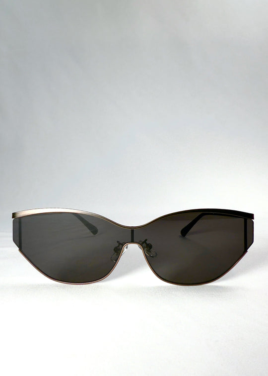 Front view of Zenith sunglasses in Mocha Steel, showing the warm brown stainless-steel frame and dark smoke HD nylon lenses. 